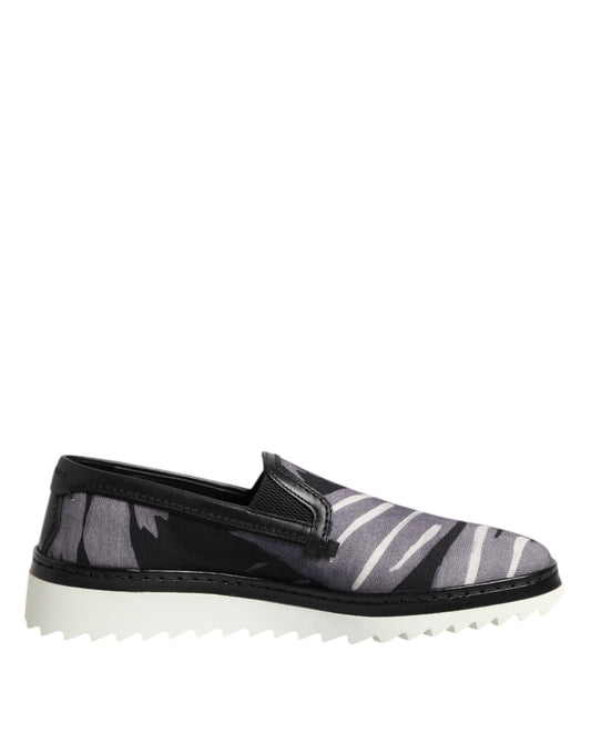 Dolce & Gabbana Men's Low Top Slip On Cotton & Leather Sneakers - Black