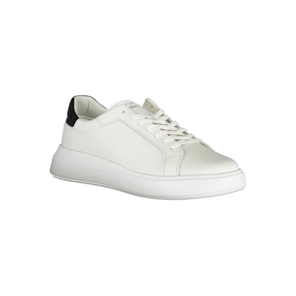 Sneakers by Calvin Klein for men in polyester polyethylene leather white presents a sumptuous silhouette as Men's Casual Polyester Polyethylene Leather Sneakers, expertly defined by a sumptuous casual style for a sumptuous, high-fashion look.