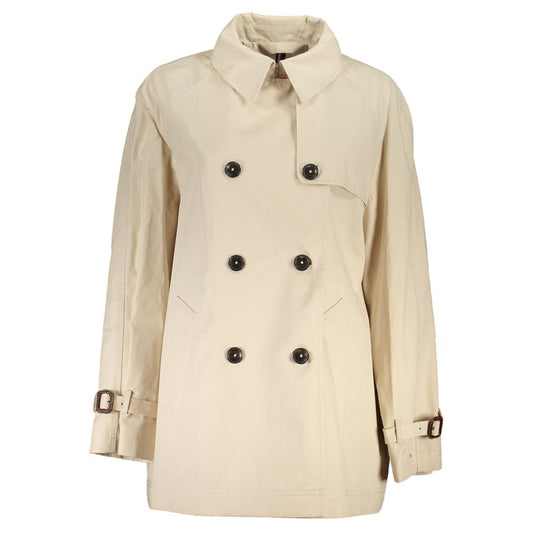 Trench Coat by Tommy Hilfiger for women in cotton beige presents an sculptural silhouette, artfully detailed with a sculptural and functional pockets for a truly sculptural finish.
