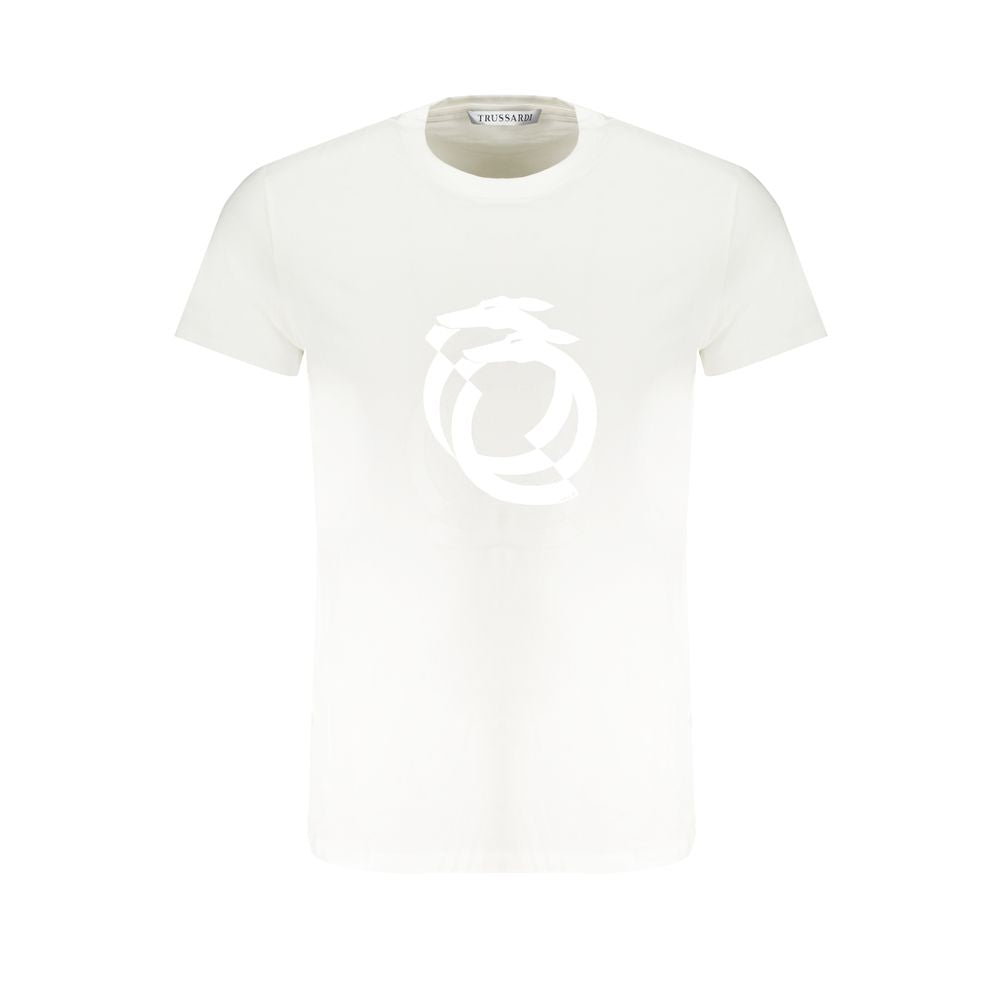 T-Shirt by Trussardi for men in cotton white & print features an on trend silhouette, perfectly showcasing a on trend short-sleeve and crew neckline for an elevated aesthetic.