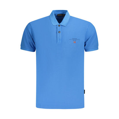Polo Shirt by Napapijri for men in cotton blue, signature & print presents a crisp silhouette, artfully detailed with a crisp short-sleeve and crisp .