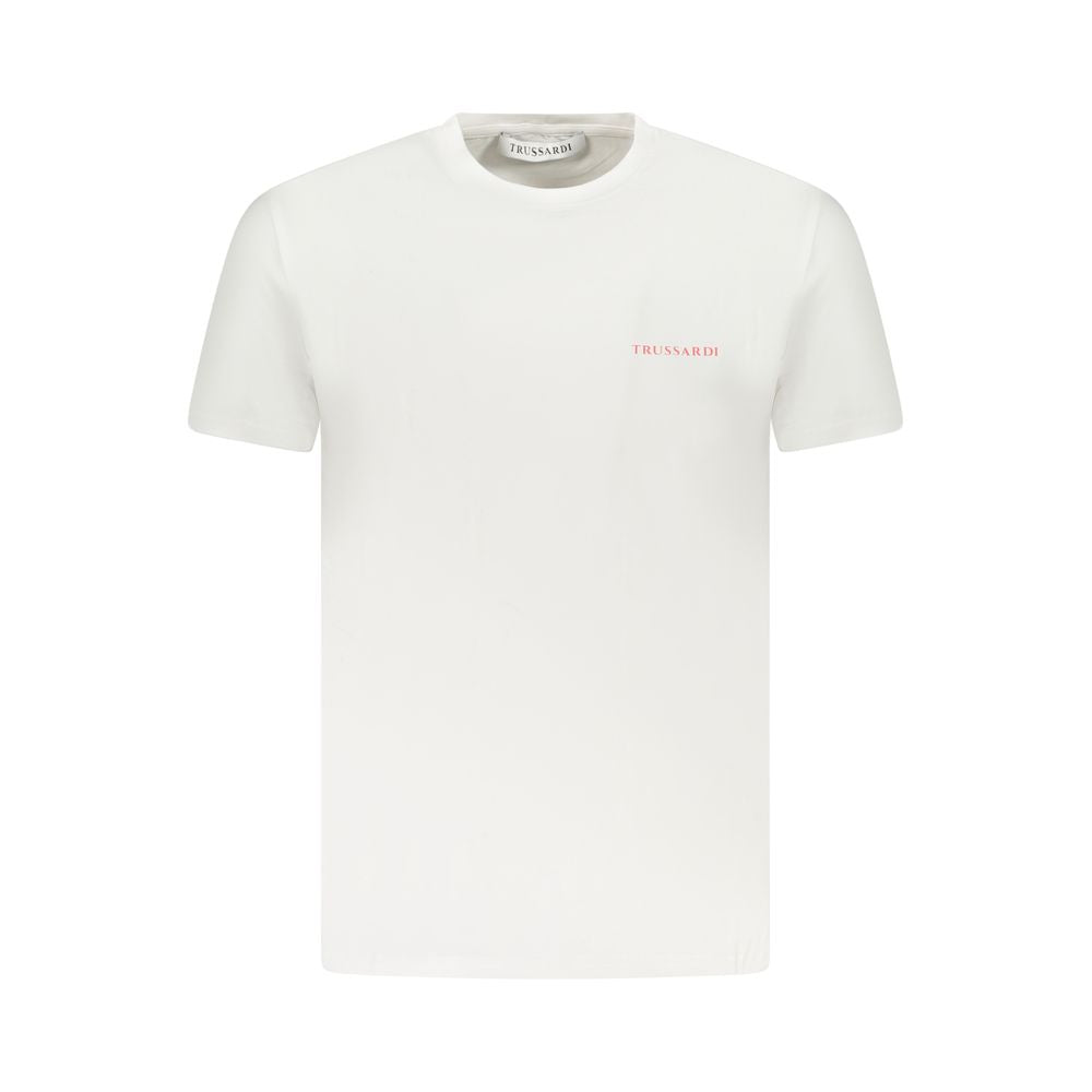 T-Shirt by Trussardi for men in stretch cotton canvas white & print showcases a chic silhouette, artfully detailed with a chic crew neckline and for a chic finish.