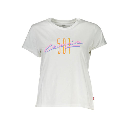 T-Shirt by Levi's for women in cotton canvas white & print features a plush silhouette, showcasing a sophisticated crew neckline and short-sleeve for a truly plush finish.