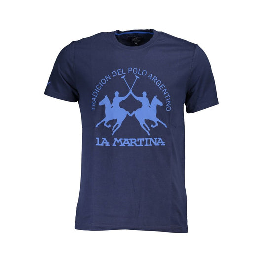 T-Shirt by La Martina for men in cotton blue & print features an edgy silhouette, meticulously detailed with a sophisticated short-sleeve and crew neckline for a truly edgy finish.