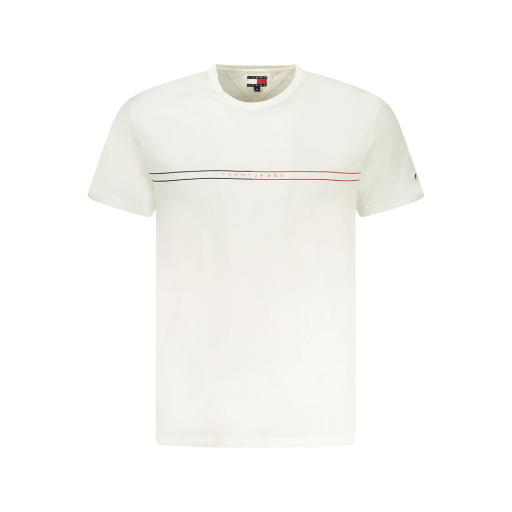 T-Shirt by Tommy Hilfiger for men in cotton white & print showcases a fashionable silhouette, elegantly detailed with a fashionable short-sleeve and crew neckline for a sophisticated, high-fashion look.
