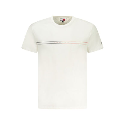 T-Shirt by Tommy Hilfiger for men in cotton white & print showcases a fashionable silhouette, elegantly detailed with a fashionable short-sleeve and crew neckline for a sophisticated, high-fashion look.