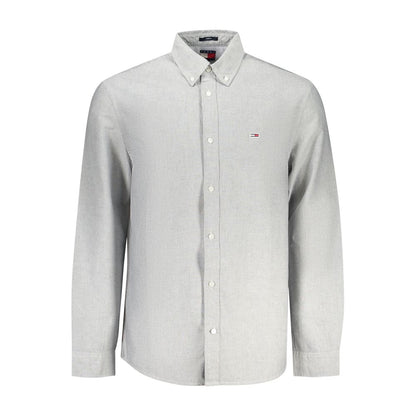 Shirt by Tommy Hilfiger for men in cotton canvas gray presents a discerning silhouette, showcasing a sophisticated button-down-collar neckline and long-sleeve for a truly discerning finish.