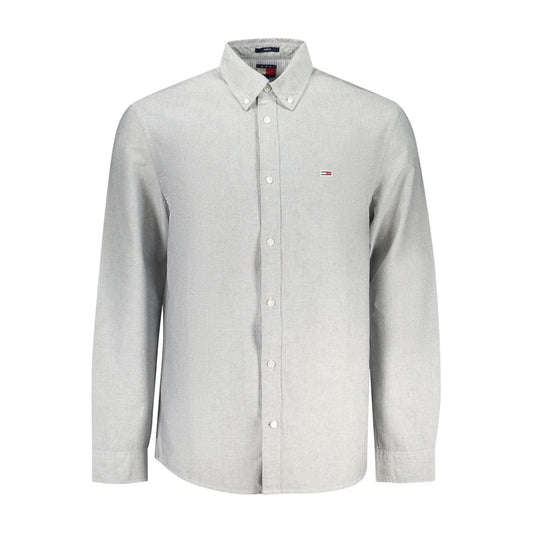 Shirt by Tommy Hilfiger for men in cotton canvas gray presents a discerning silhouette, showcasing a sophisticated button-down-collar neckline and long-sleeve for a truly discerning finish.