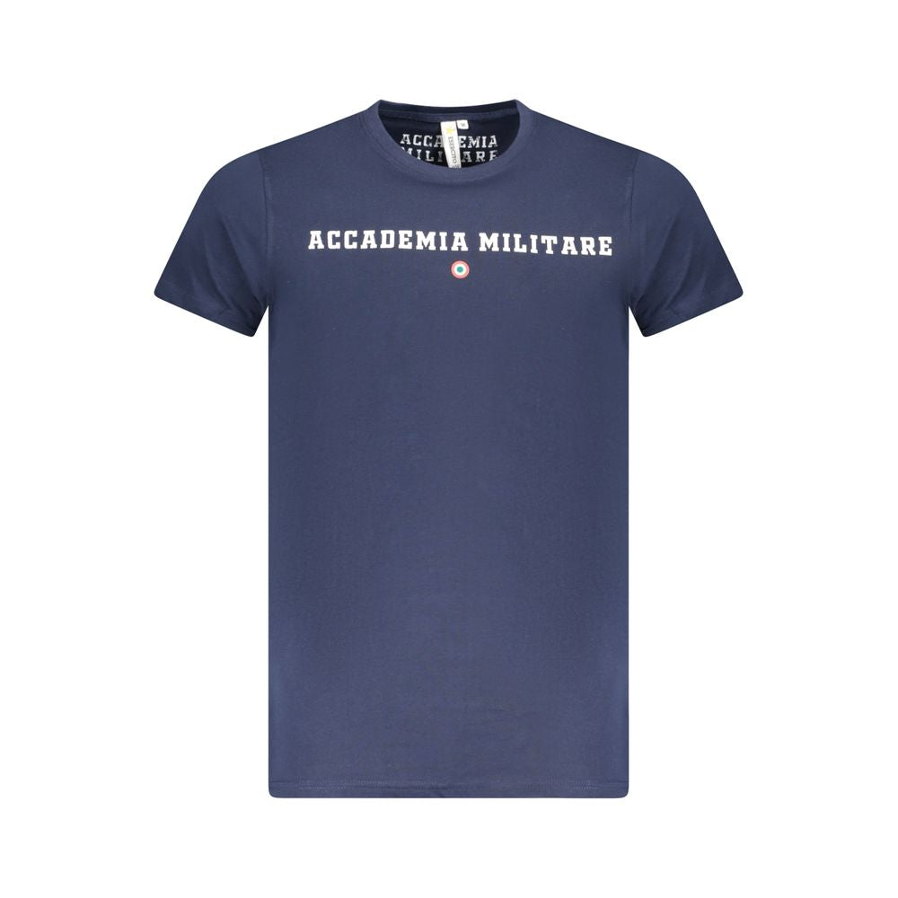 Polo Shirt by Accademia Militare for men in cotton blue & print presents a sleek silhouette, featuring a refined crew neckline and for a sleek finish.