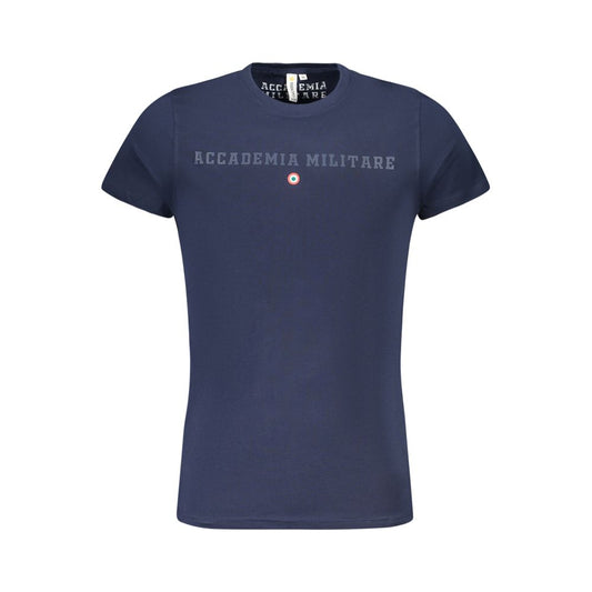 T-Shirt by Accademia Militare for men in cotton blue & print showcases a chic silhouette, artfully detailed with a chic crew neckline and short-sleeve for a chic finish.