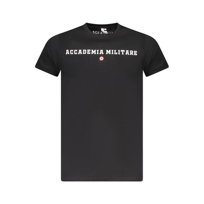 T-Shirt by Accademia Militare for men in cotton black & print showcases a chic silhouette, artfully detailed with a chic crew neckline and short-sleeve for a chic finish.
