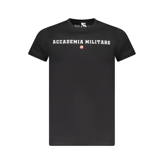 T-Shirt by Accademia Militare for men in cotton black & print showcases a chic silhouette, artfully detailed with a chic crew neckline and short-sleeve for a chic finish.