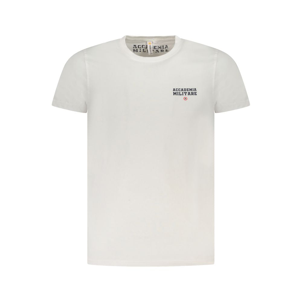 T-Shirt by Accademia Militare for men in cotton white & print features an on trend silhouette, perfectly showcasing a on trend and for an elevated aesthetic.