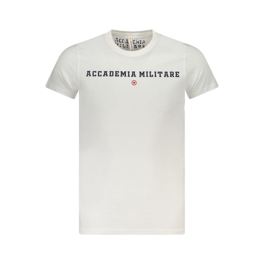 T-Shirt by Accademia Militare for men in cotton white & print showcases a chic silhouette, artfully detailed with a chic crew neckline and short-sleeve for a chic finish.