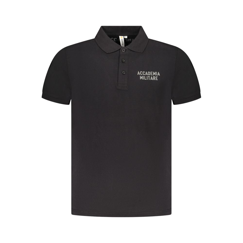 Polo Shirt by Accademia Militare for men in cotton black & print presents a crisp silhouette, artfully detailed with a crisp short-sleeve and crisp .