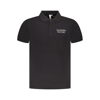 Polo Shirt by Accademia Militare for men in cotton black & print presents a crisp silhouette, artfully detailed with a crisp short-sleeve and crisp .