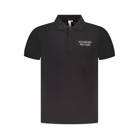 Polo Shirt by Accademia Militare for men in cotton black & print presents a crisp silhouette, artfully detailed with a crisp short-sleeve and crisp .