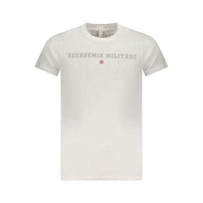 T-Shirt by Accademia Militare for men in cotton white & print showcases a unassuming silhouette, artfully detailed with a refined crew neckline and unassuming short-sleeve for a sophisticated, contemporary look.