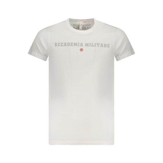 T-Shirt by Accademia Militare for men in cotton white & print showcases a unassuming silhouette, artfully detailed with a refined crew neckline and unassuming short-sleeve for a sophisticated, contemporary look.
