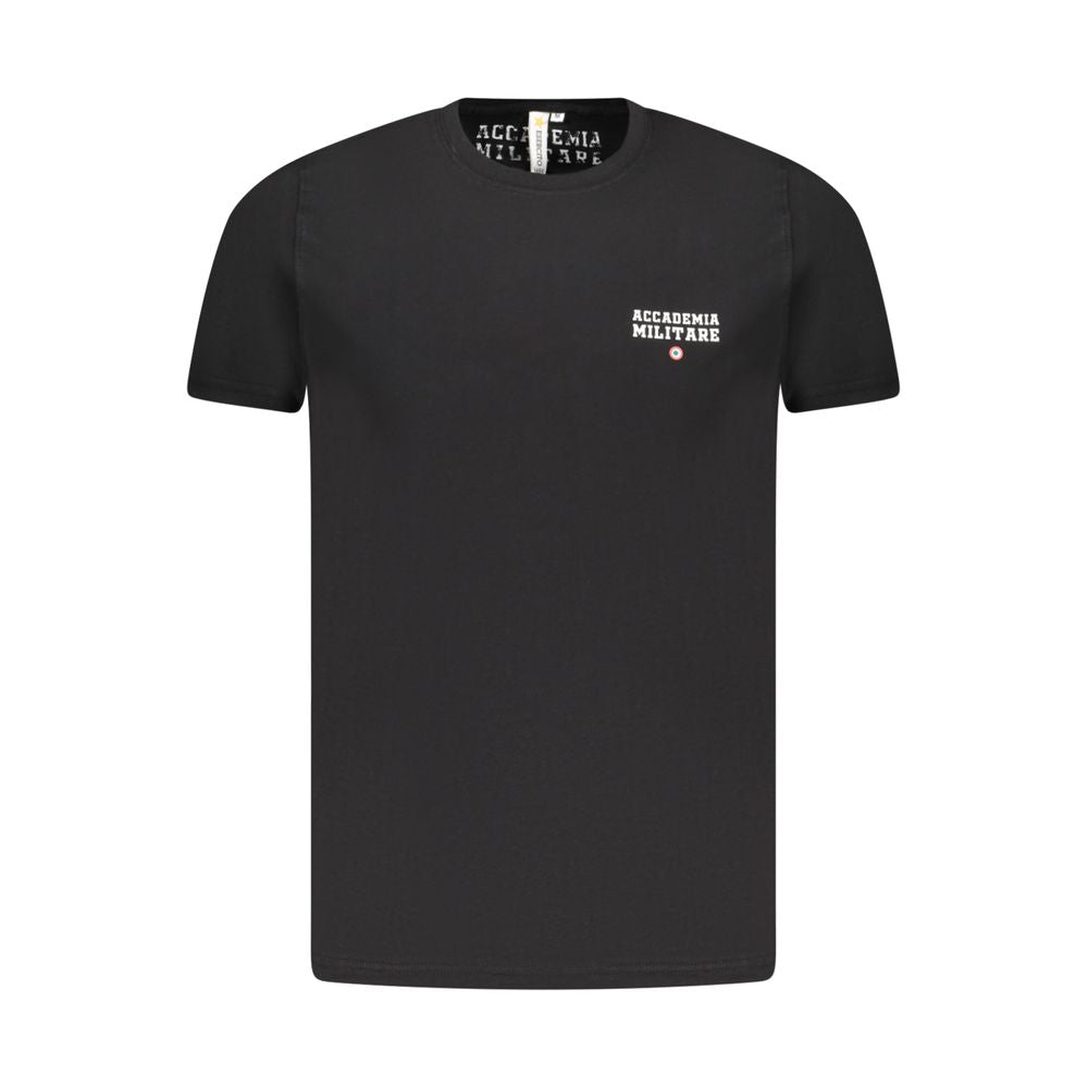 T-Shirt by Accademia Militare for men in cotton black & print showcases a fashionable silhouette, elegantly detailed with a fashionable short-sleeve and crew neckline for a sophisticated, high-fashion look.