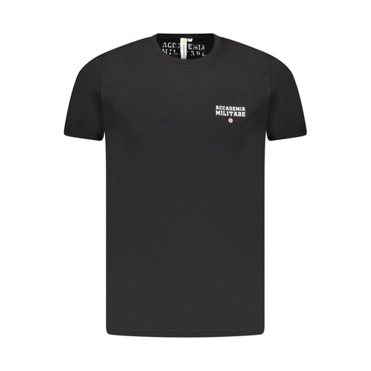 T-Shirt by Accademia Militare for men in cotton black & print showcases a fashionable silhouette, elegantly detailed with a fashionable short-sleeve and crew neckline for a sophisticated, high-fashion look.
