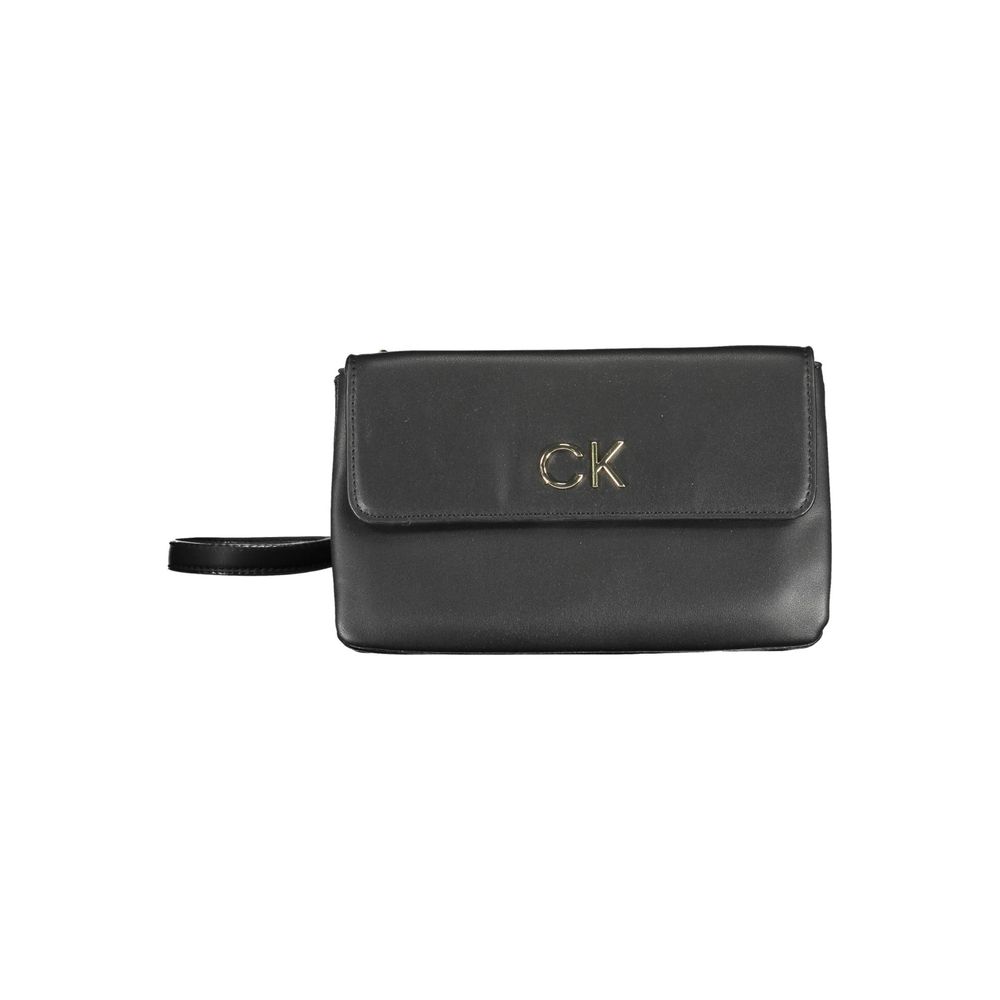 Shoulder Clutch Handbag by Calvin Klein for women in polyester faux leather black features an refined silhouette, showcasing a secure snap & zipper, ample built-in-compartments, and versatile shoulder-strap & adjustable-strap for a sophisticated refined aesthetic.