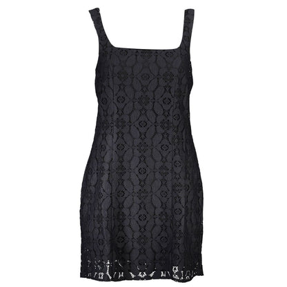 Dress by Desigual for women in polyester black showcases a striking silhouette, elegantly detailed with a sleeveless, refined square neckline, and a striking for a striking finish.