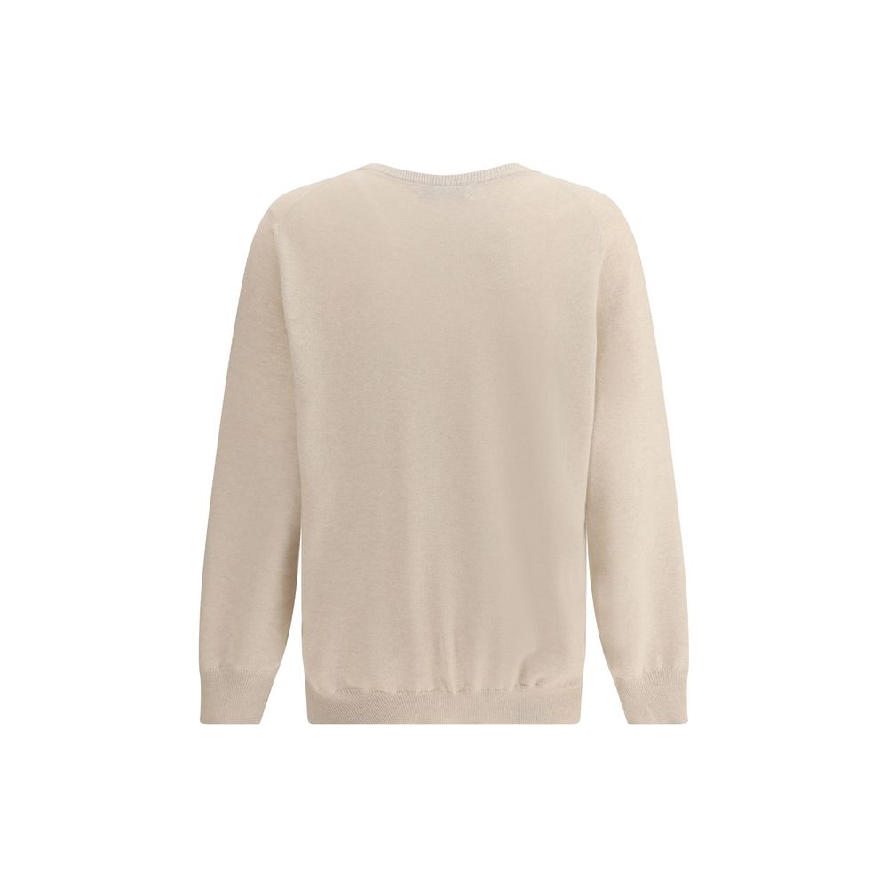Sweater by Brunello Cucinelli for men in cashmere & capra leather beige & patterned showcases an masterful silhouette, artfully detailed with a masterful crew neckline and for a sophisticated, premium finish.