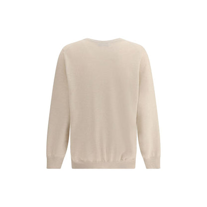 Sweater by Brunello Cucinelli for men in cashmere & capra leather beige & patterned showcases an masterful silhouette, artfully detailed with a masterful crew neckline and for a sophisticated, premium finish.
