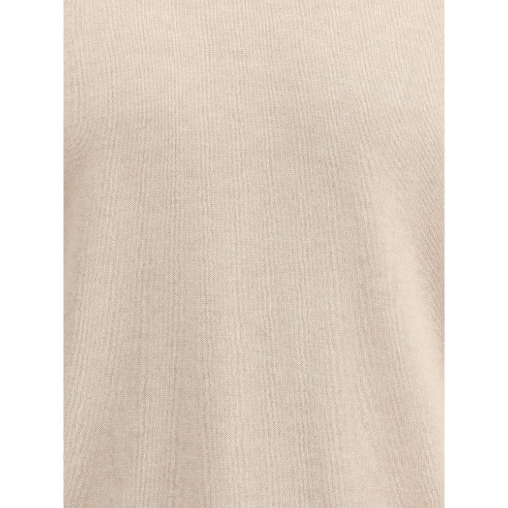 Sweater by Brunello Cucinelli for men in cashmere & capra leather beige & patterned features an polished silhouette, showcasing refined and a sophisticated crew neckline for a truly polished finish.
