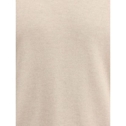 Sweater by Brunello Cucinelli for men in cashmere & capra leather beige & patterned features an polished silhouette, showcasing refined and a sophisticated crew neckline for a truly polished finish.
