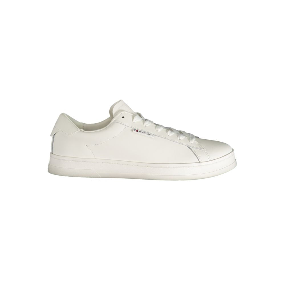 Sneakers by Tommy Hilfiger for men in polyester white presents a sumptuous silhouette from the Men's Fashion Polyester Sneakers collection, showcasing a sumptuous fashion style for an elevated aesthetic.