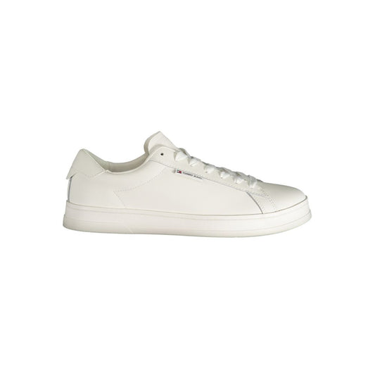 Sneakers by Tommy Hilfiger for men in polyester white presents a sumptuous silhouette from the Men's Fashion Polyester Sneakers collection, showcasing a sumptuous fashion style for an elevated aesthetic.