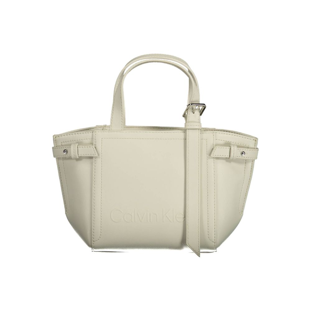 Shopper Handbag by Calvin Klein for women in polyester faux leather white features a refined silhouette, showcasing a secure zipper, organized cardholder, and versatile shoulder-strap, adjustable-strap & handle for a refined finish.