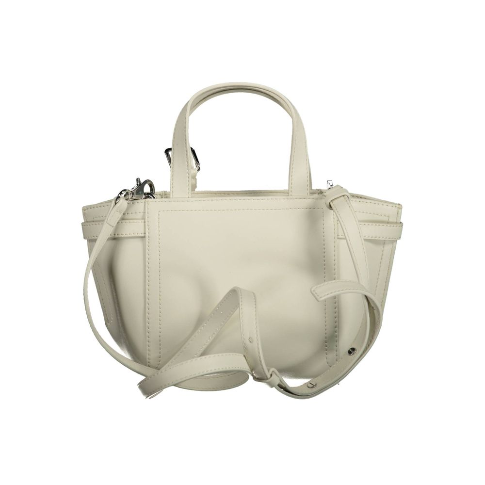 Shopper Handbag by Calvin Klein for women in polyester faux leather white features a signature silhouette, showcasing a secure zipper and signature cardholder with versatile shoulder-strap, adjustable-strap & handle for a sophisticated look.