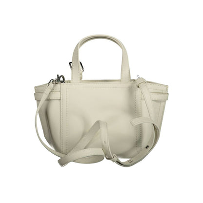 Shopper Handbag by Calvin Klein for women in polyester faux leather white features a signature silhouette, showcasing a secure zipper and signature cardholder with versatile shoulder-strap, adjustable-strap & handle for a sophisticated look.