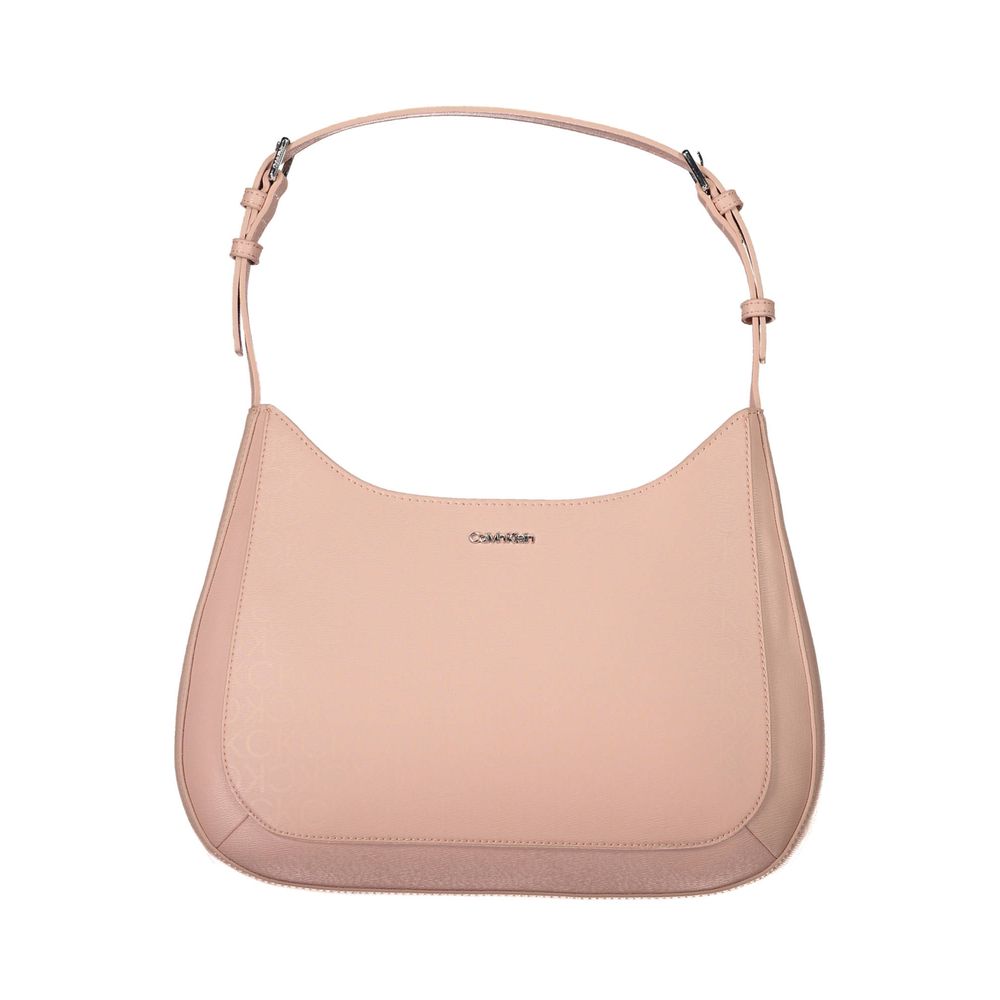 Hobo Handbag by Calvin Klein for women in polyester faux leather pink & signature presents a ornamental silhouette, showcasing a secure zipper, ample document-holder, and versatile adjustable-strap & handle for a ornamental finish.