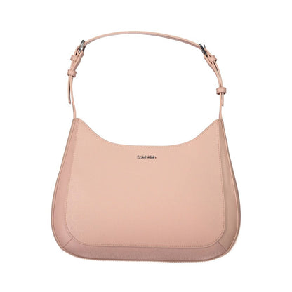 Hobo Handbag by Calvin Klein for women in polyester faux leather pink & signature presents a ornamental silhouette, showcasing a secure zipper, ample document-holder, and versatile adjustable-strap & handle for a ornamental finish.