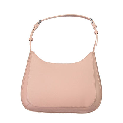 Hobo Handbag by Calvin Klein for women in polyester faux leather pink & signature features a refined silhouette, showcasing a secure zipper, organized document-holder, and versatile adjustable-strap & handle for a refined finish.