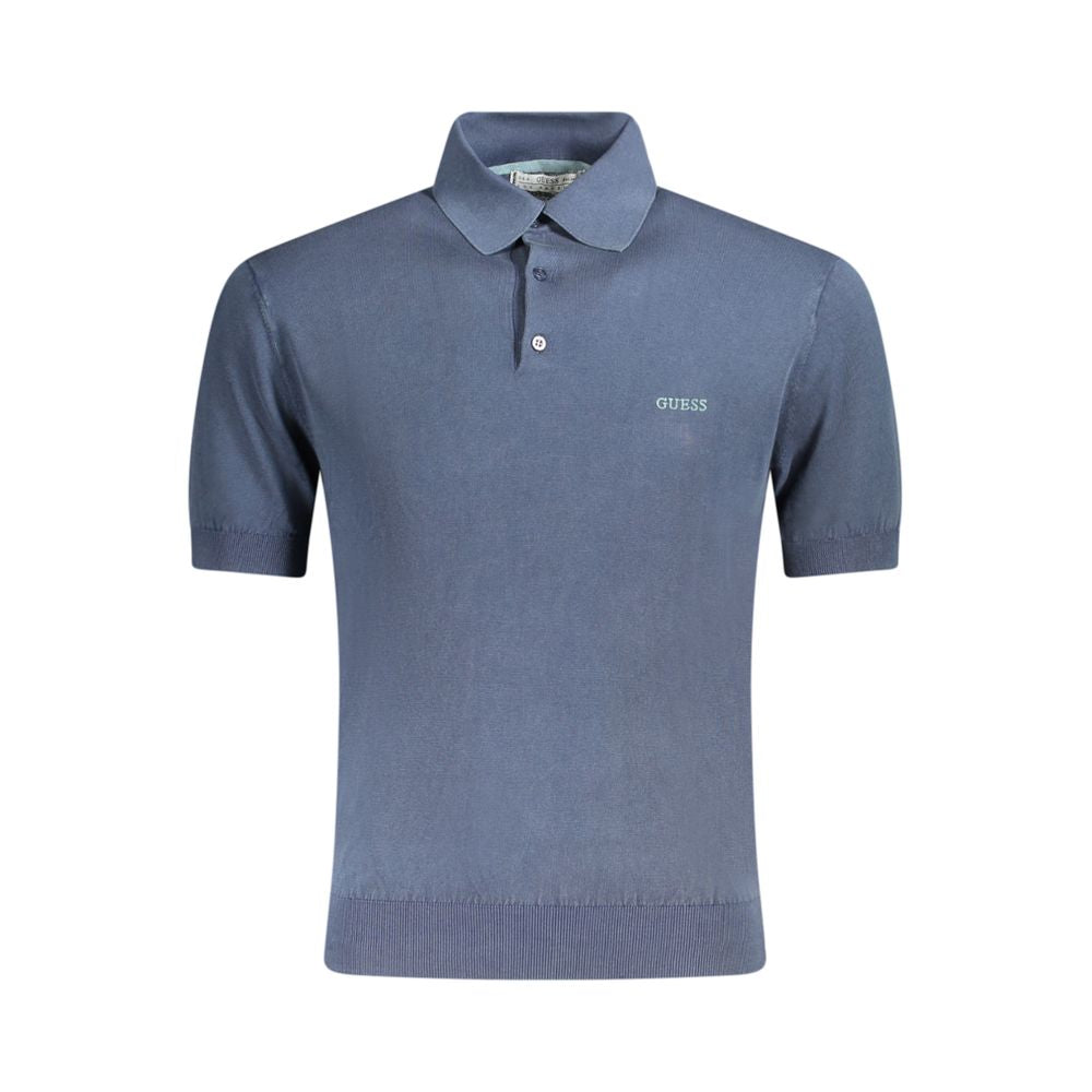 Sweater by Guess Jeans for men in cotton blue showcases a discreet silhouette, finished with a discreet and short-sleeve for a discreet look.