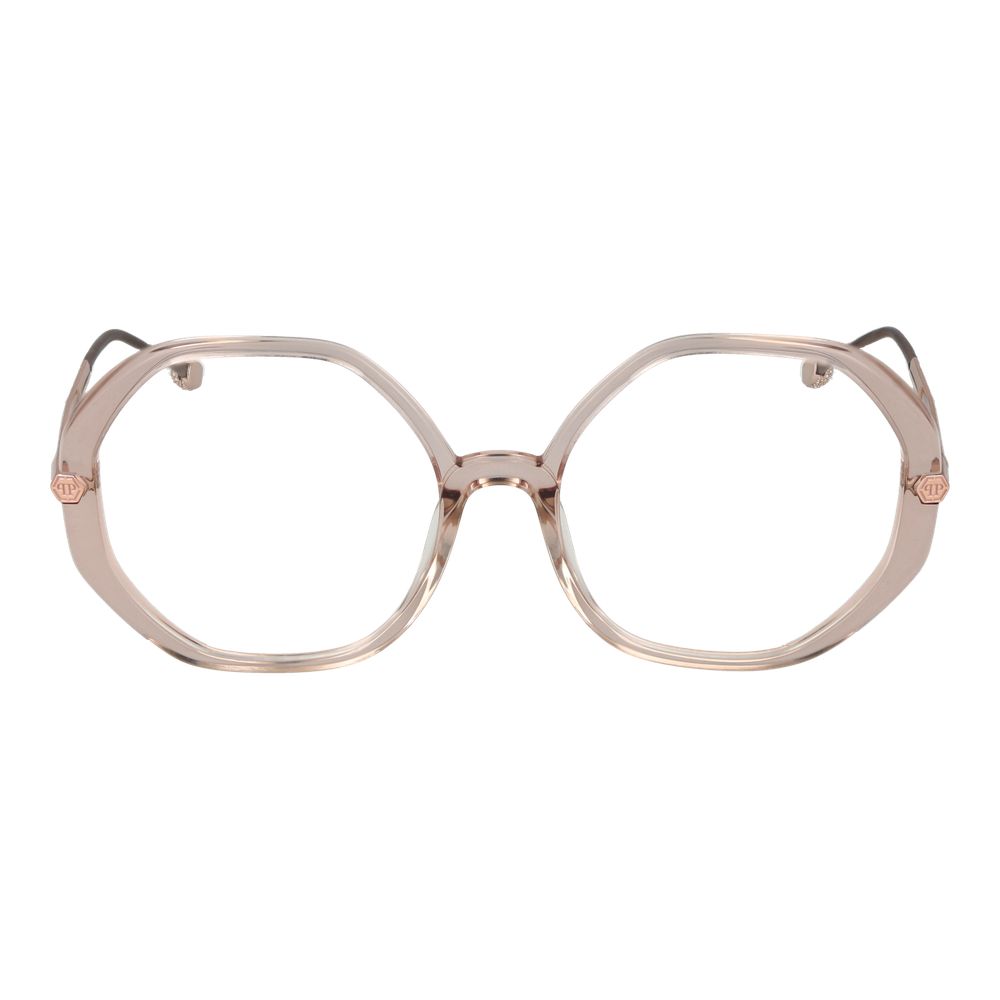Eyeglasses Frames by Philipp Plein for women in pink features an refined silhouette, showcasing a sophisticated rose coloured frame and refined full-frame frame design for a refined look.