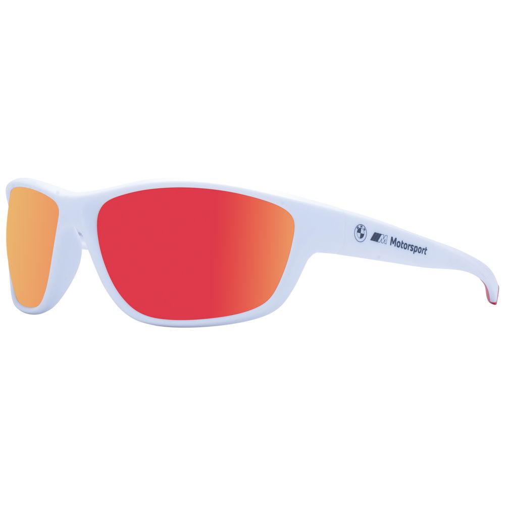 Sunglasses by BMW Motorsport for men in white features a sumptuous silhouette, showcasing a sumptuous full-rim sport frame design in white coloured frame with high-performance mirrored category-3-dark-tint lens.