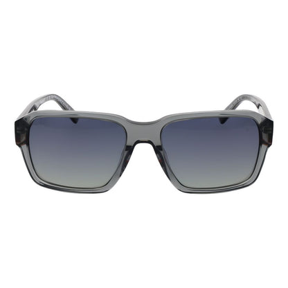 Sunglasses by Timberland for men in acetate and gray featuring an opulent rectangle full-rim frame design with a sophisticated gray coloured frame finish and high-performance polarized gradient category-3-dark-tint lens.