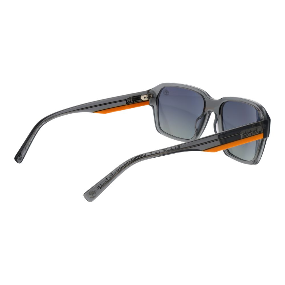 Sunglasses by Timberland for men in acetate gray showcases a ethereal silhouette, featuring gray coloured frame rectangle full-rim frame design with polarized gradient category-3-dark-tint lens for a ethereal finish.
