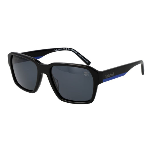 Sunglasses by Timberland for men in stainless steel and black presents a sumptuous silhouette, featuring black coloured frame and full-rim square frame design with polarized category-3-dark-tint lens for a sumptuous look.