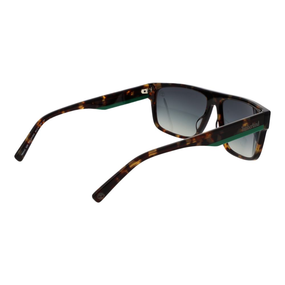 Sunglasses by Timberland for men in acetate brown features a sumptuous silhouette, showcasing a sumptuous rectangle full-rim frame design in brown coloured frame with high-performance polarized gradient category-3-dark-tint lens.