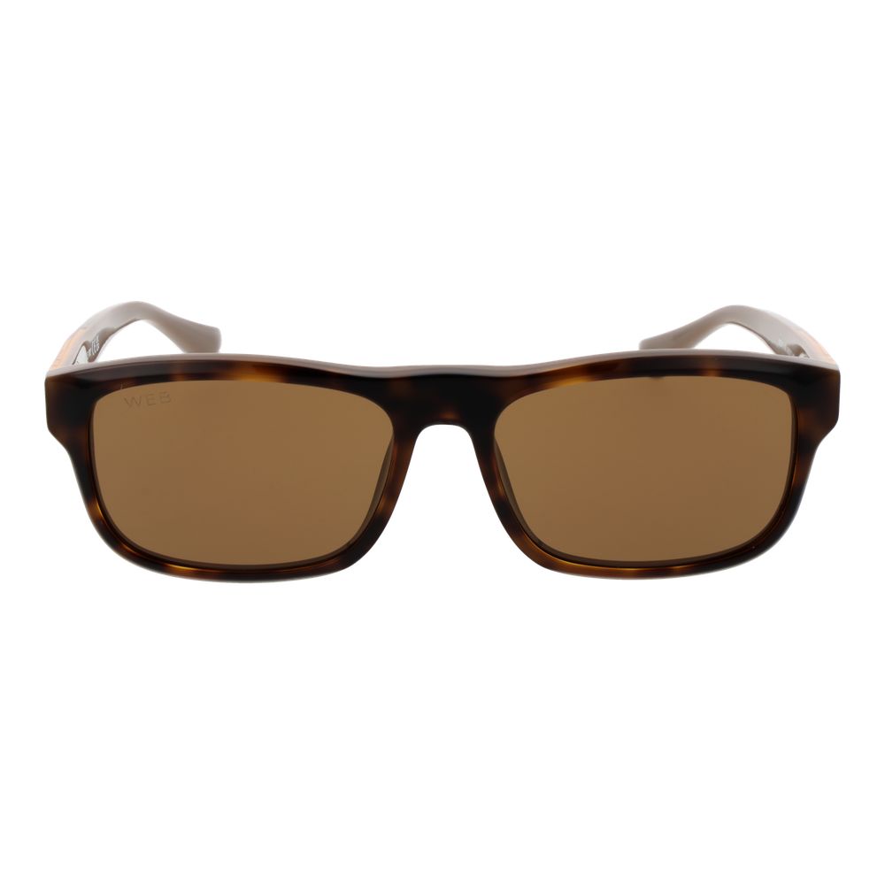 Sunglasses by Web for men in brown features an lustrous rectangle full-rim frame design with brown coloured frame detailing and non-polarized category-3-dark-tint lens for a lustrous aesthetic.