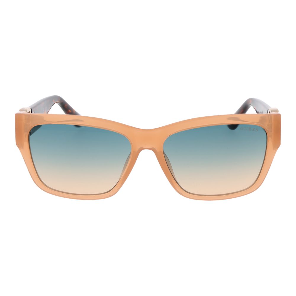 Sunglasses by Guess for women in stainless steel and beige featuring an opulent rectangle full-rim frame design with a sophisticated beige coloured frame finish and high-performance gradient category-2-medium-tint lens.