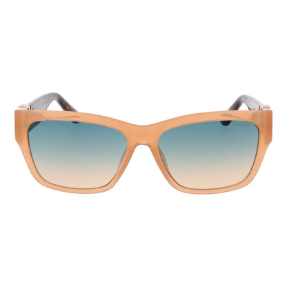 Sunglasses by Guess for women in stainless steel and beige featuring an opulent rectangle full-rim frame design with a sophisticated beige coloured frame finish and high-performance gradient category-2-medium-tint lens.