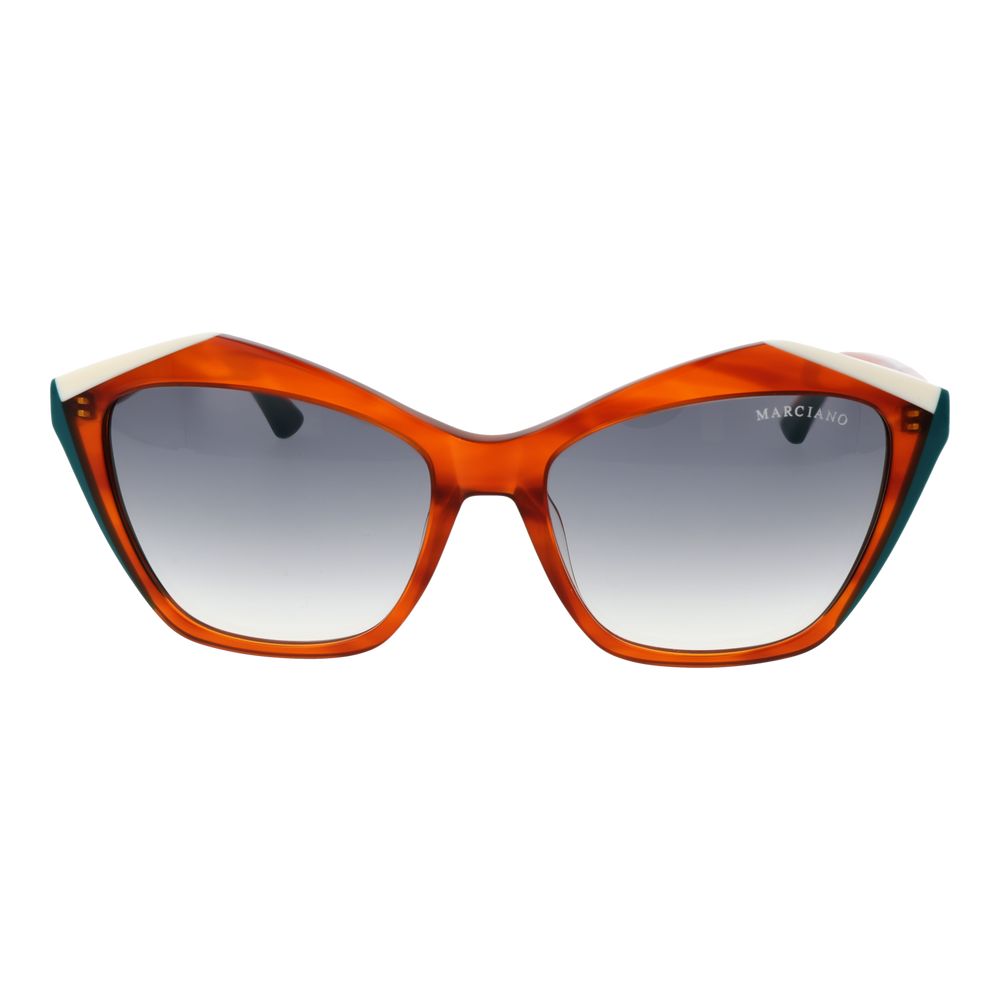 Sunglasses by Marciano by Guess for women in acetate copper features an lustrous full-rim frame design with copper coloured frame detailing and gradient category-2-medium-tint lens for a lustrous aesthetic.